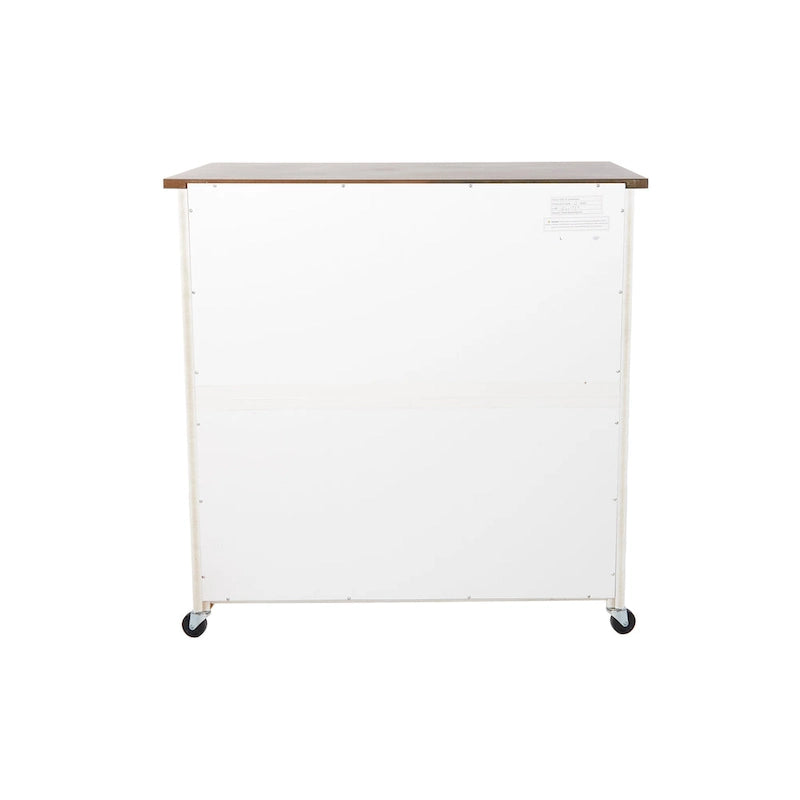 White Wood Mobile Kitchen Cart with Sliding Barn Door Storage