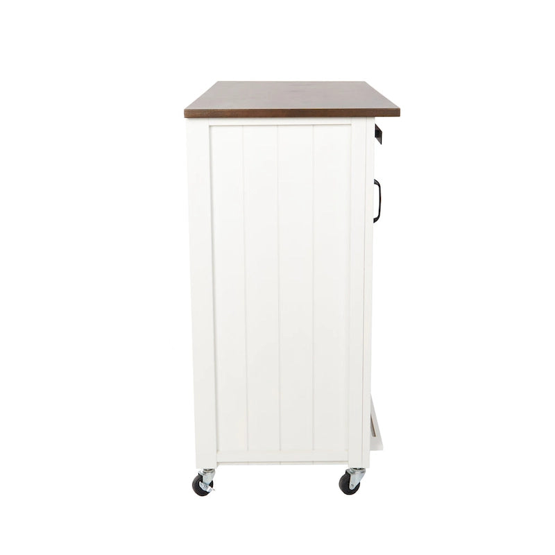 White Wood Mobile Kitchen Cart with Sliding Barn Door Storage