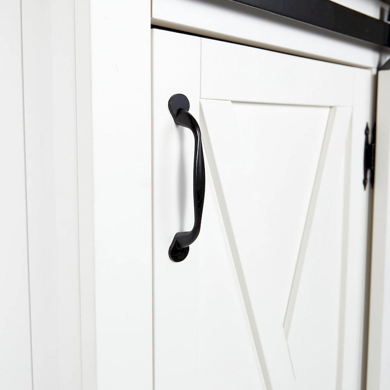 White Wood Mobile Kitchen Cart with Sliding Barn Door Storage