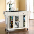 White Granite Top Kitchen Storage Cart with Drawers and Cabinets