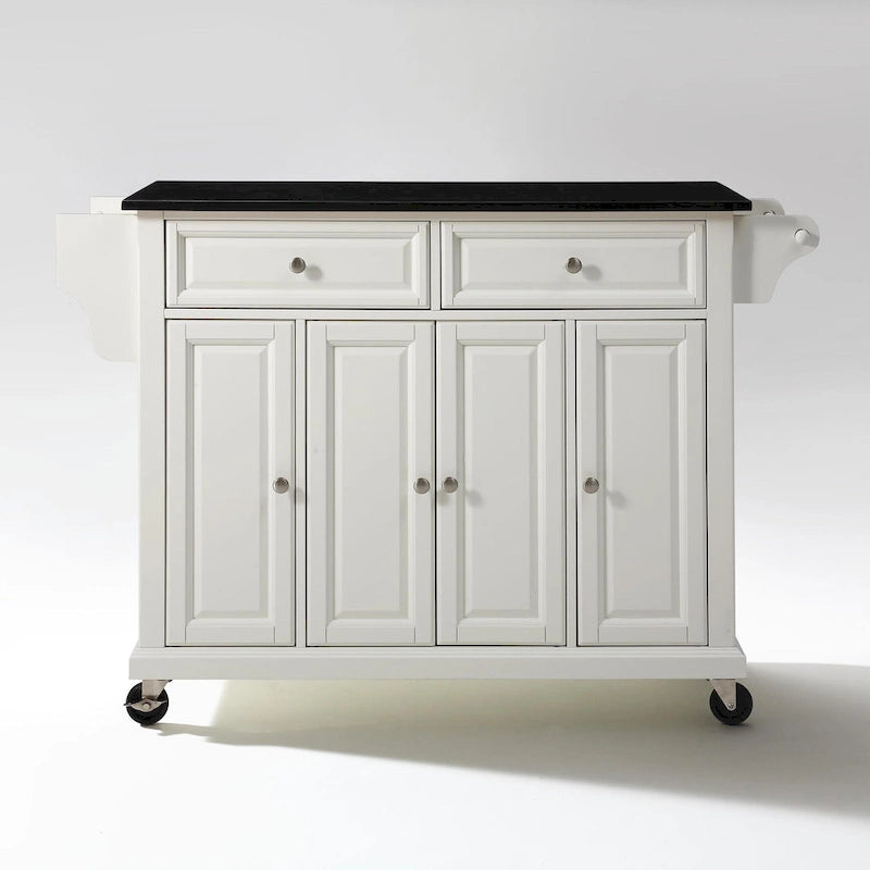 White Granite Top Kitchen Storage Cart with Drawers and Cabinets
