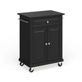 Compact Black Granite Top Kitchen Cart with Cabinet and Drawer
