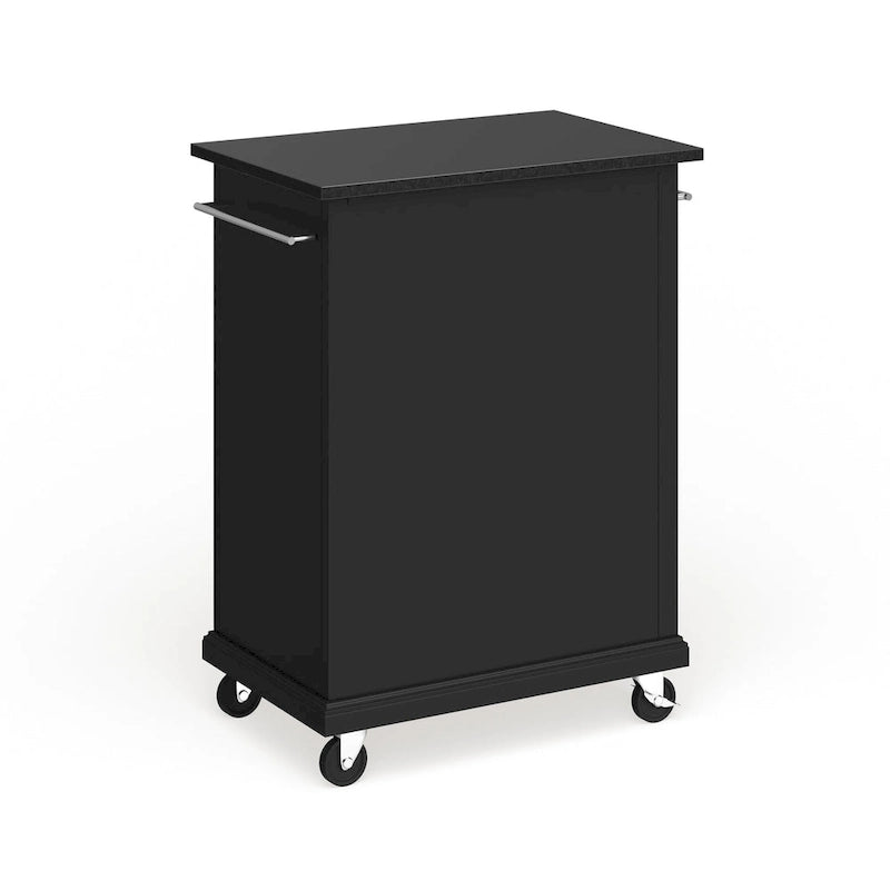 Compact Black Granite Top Kitchen Cart with Cabinet and Drawer