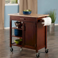Walnut Rolling Kitchen Cart with Cabinet Drawer and Open Shelves