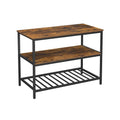 Rustic Brown 3-Tier Kitchen Island Table Matte Black Iron Frame Open Shelves