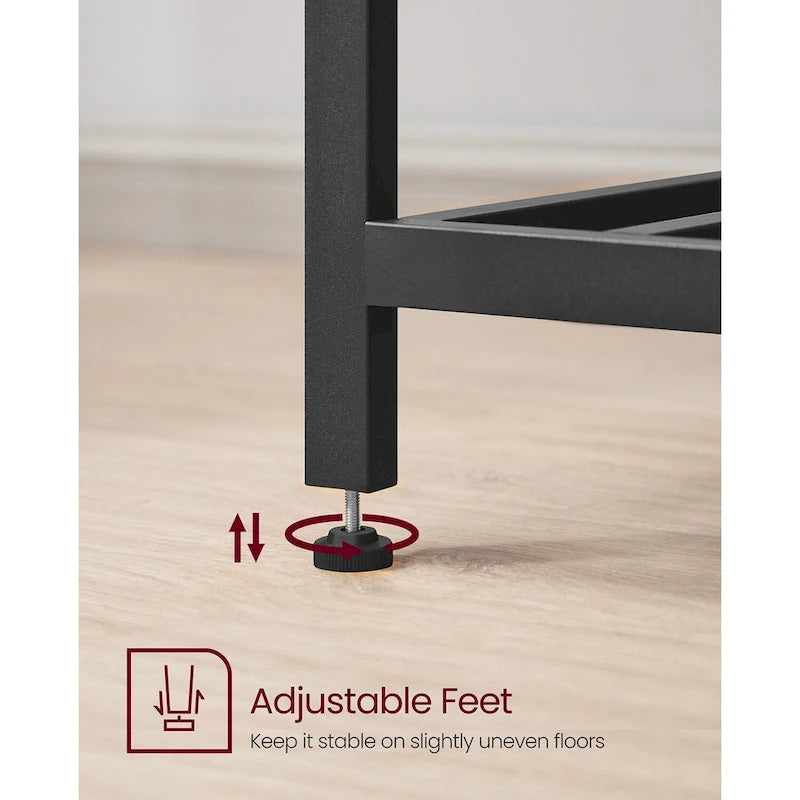 Rustic Brown 3-Tier Kitchen Island Table Matte Black Iron Frame Open Shelves