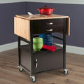 Drop Leaf Kitchen Cart with Storage Coffee Natural Wood Two-Tone