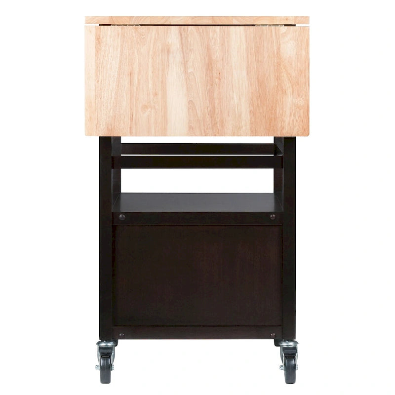 Drop Leaf Kitchen Cart with Storage Coffee Natural Wood Two-Tone