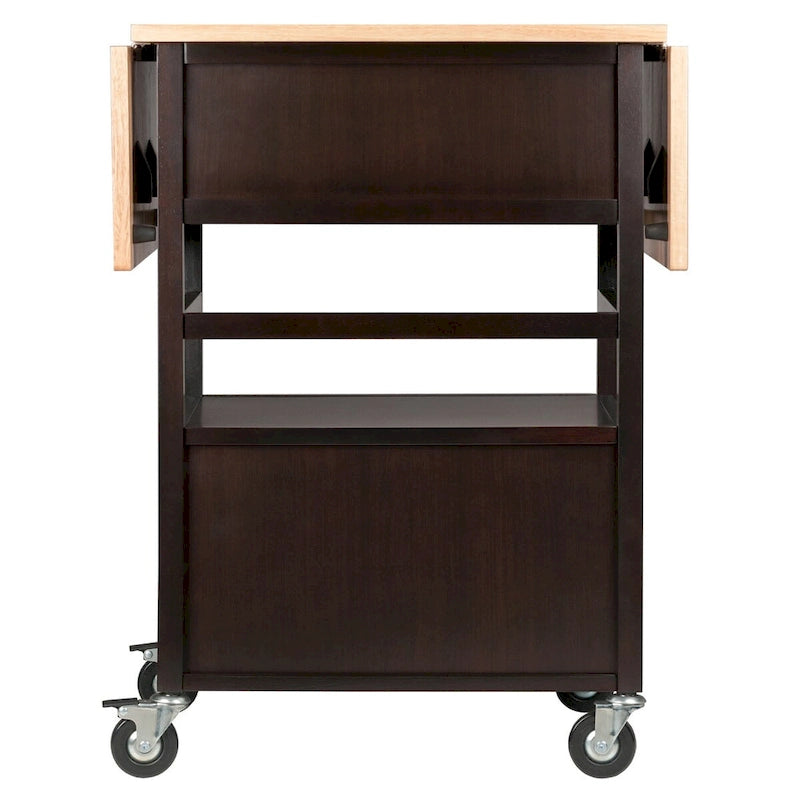 Drop Leaf Kitchen Cart with Storage Coffee Natural Wood Two-Tone