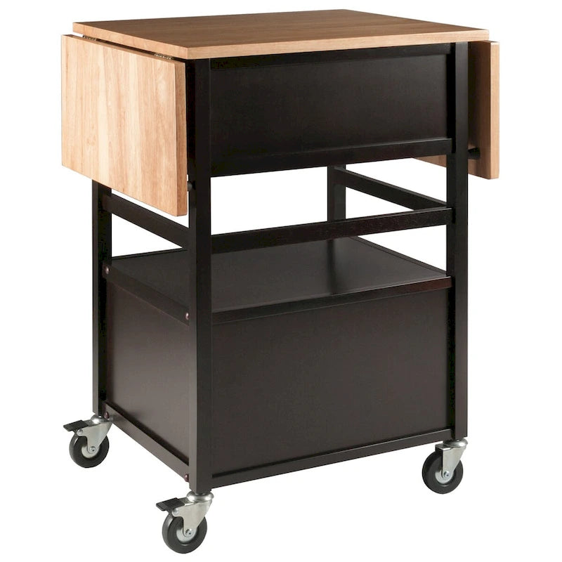 Drop Leaf Kitchen Cart with Storage Coffee Natural Wood Two-Tone