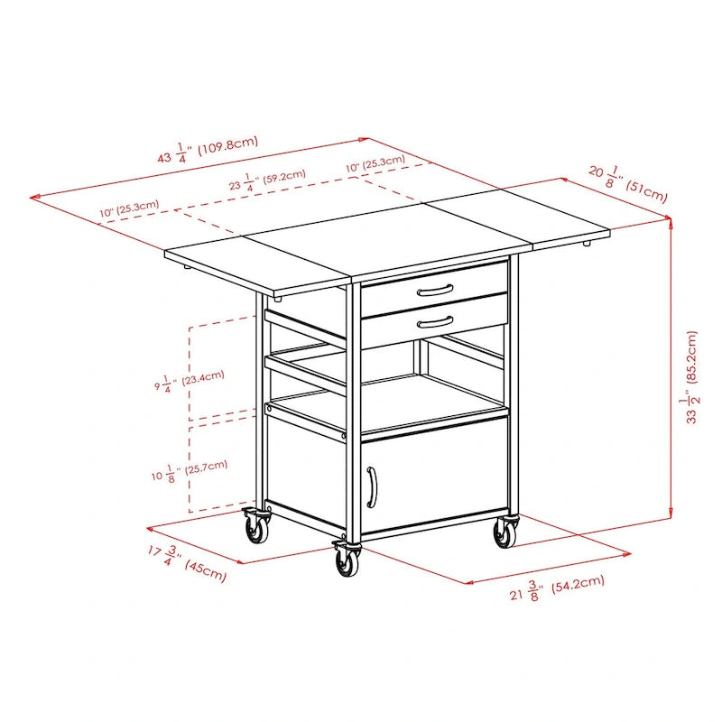 Drop Leaf Kitchen Cart with Storage Coffee Natural Wood Two-Tone