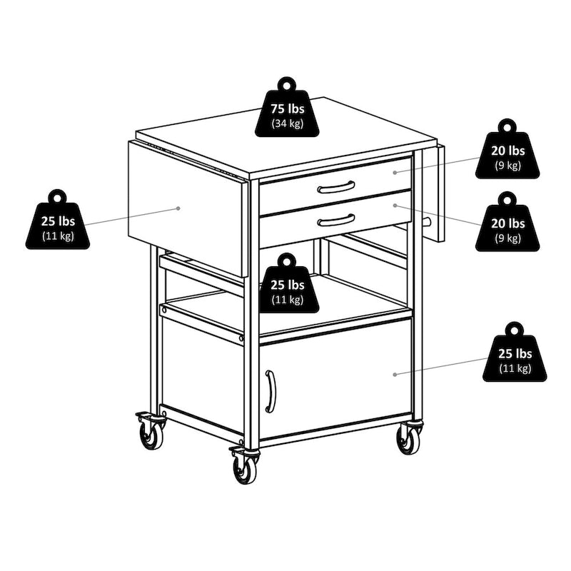 Drop Leaf Kitchen Cart with Storage Coffee Natural Wood Two-Tone