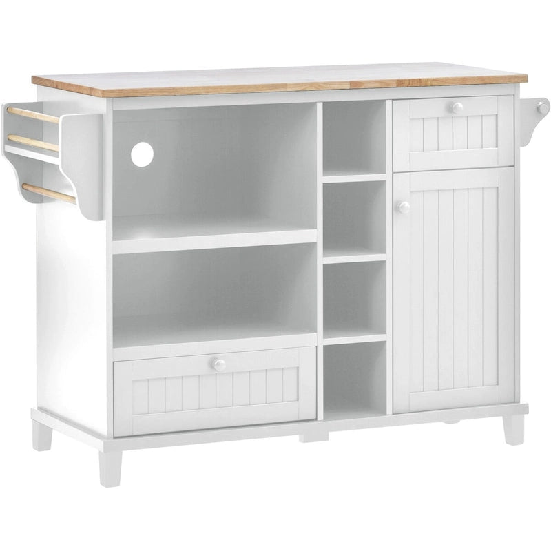Rolling Kitchen Island Cart with Wood Top, Storage Drawers and Locking Wheels – White