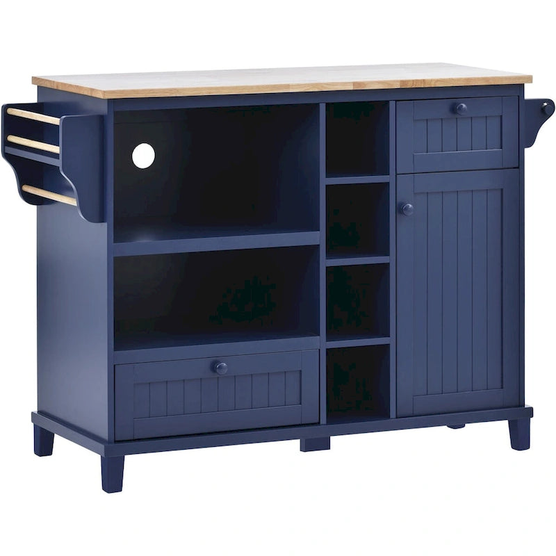 Rolling Kitchen Island Cart with Wood Top, Storage Drawers and Locking Wheels – White