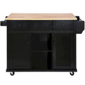 Rolling Kitchen Island Cart with Drop-Leaf Countertop 3 Drawers Black