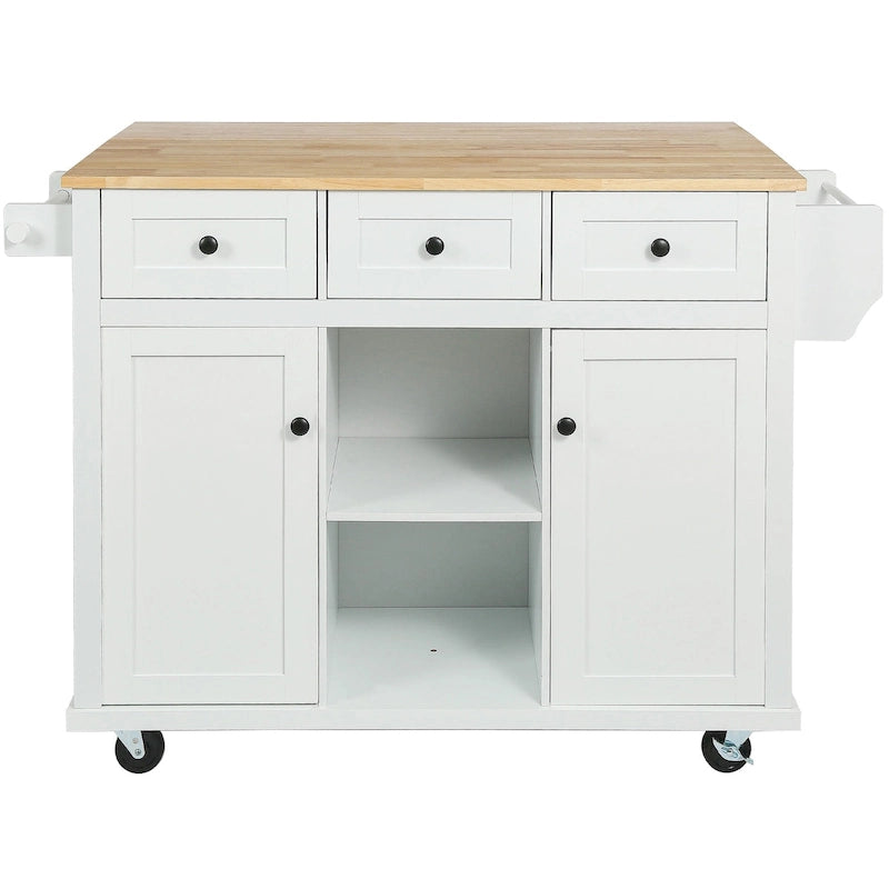 Rolling Kitchen Island Cart with Drop-Leaf Countertop 3 Drawers Black