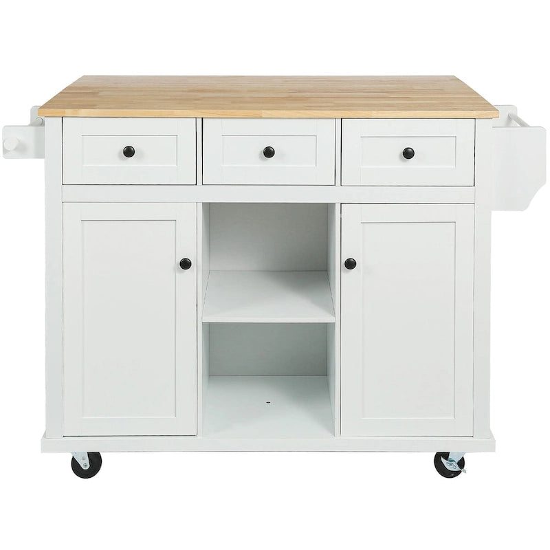 Rolling Kitchen Island Cart with Drop-Leaf Countertop 3 Drawers Black