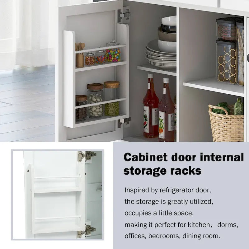 Rolling Kitchen Island Cart with Drop-Leaf Countertop 3 Drawers Black
