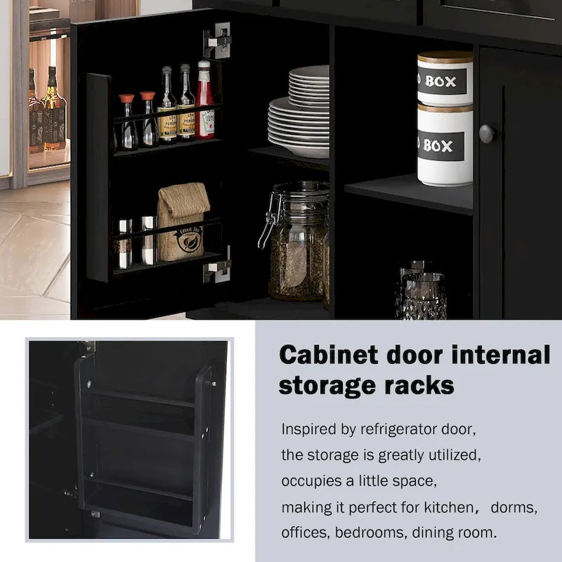 Rolling Kitchen Island Cart with Drop-Leaf Countertop 3 Drawers Black