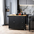 Rolling Kitchen Island with Drop Leaf, Towel Rack, Cabinet and Drawers, Black