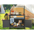 Grey Aluminum Outdoor Kitchen Island Cabinet with Open Shelves Storage