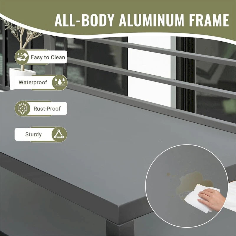 Grey Aluminum Outdoor Kitchen Island Cabinet with Open Shelves Storage
