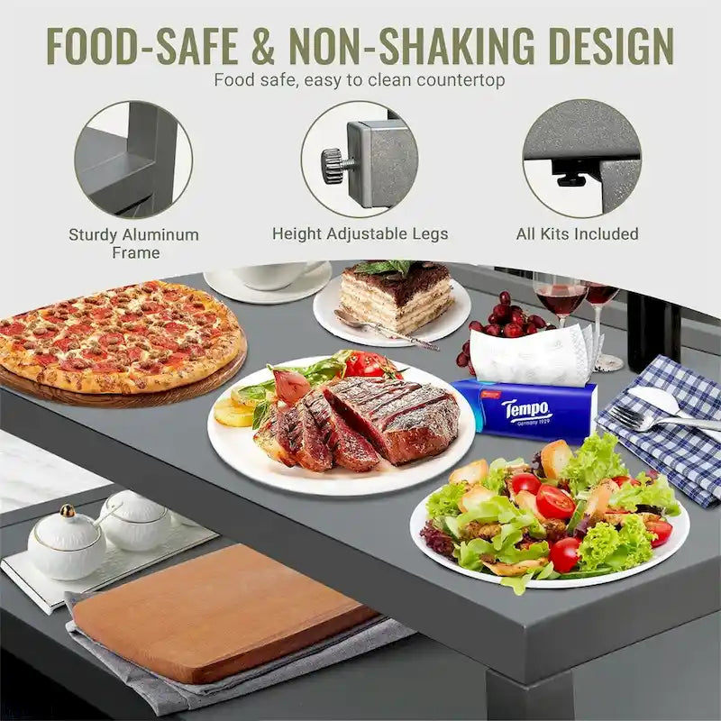 Grey Aluminum Outdoor Kitchen Island Cabinet with Open Shelves Storage