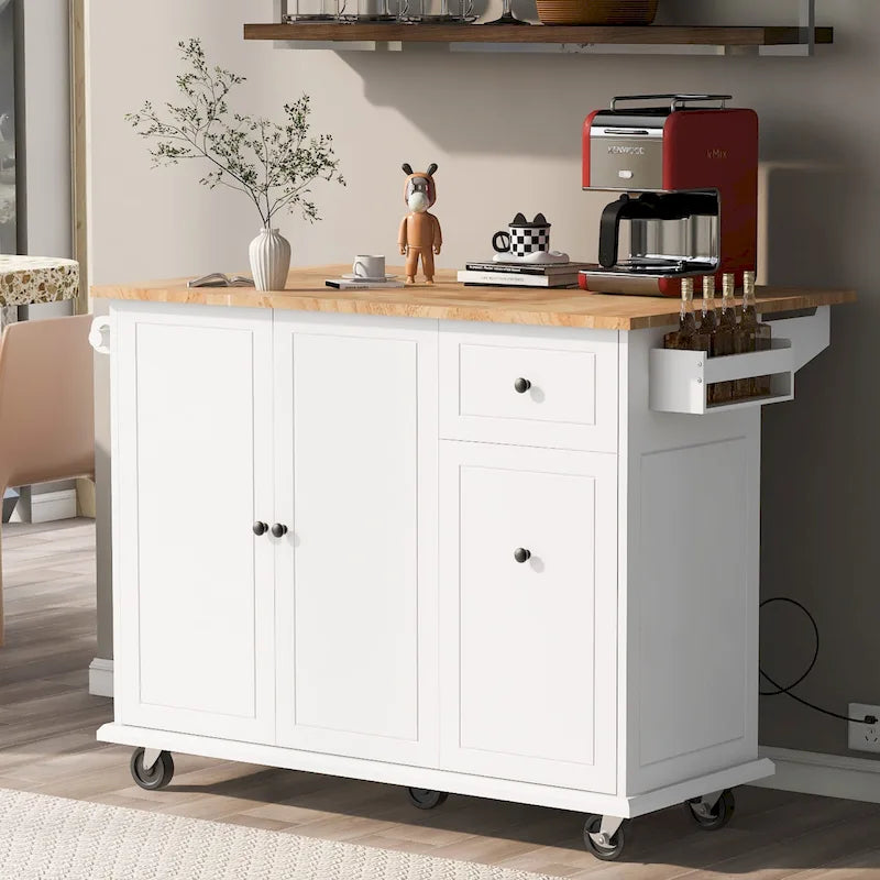 Rolling Kitchen Island with Drop Leaf, Drawer, Spice Rack, Multi-Color
