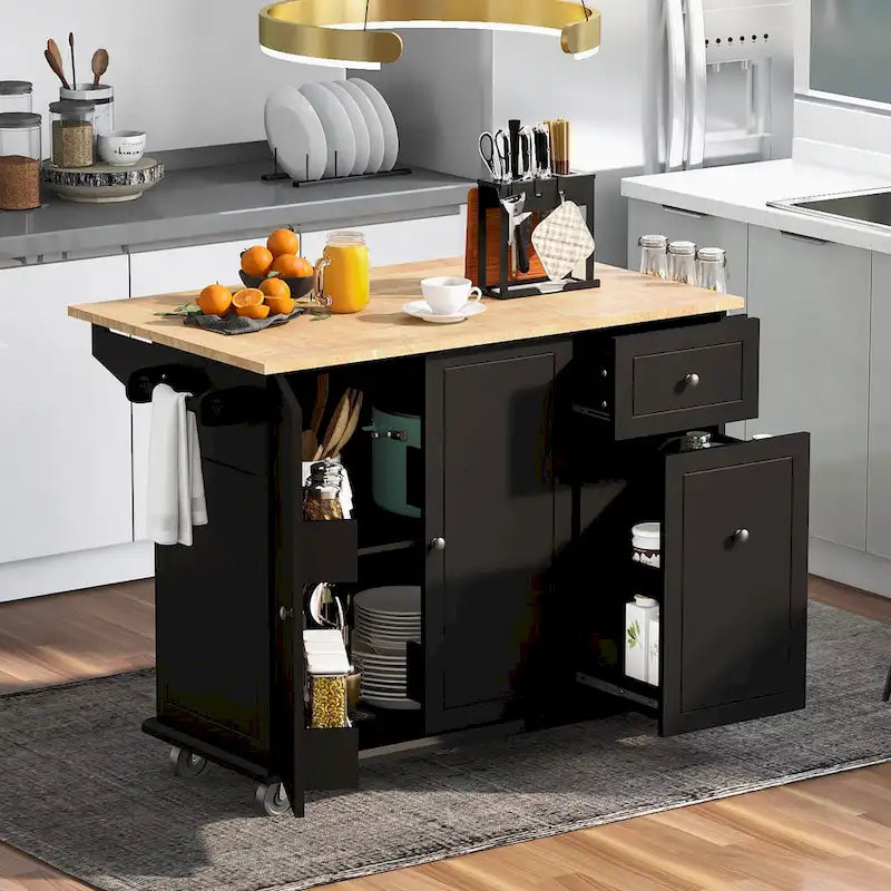 Rolling Kitchen Island with Drop Leaf, Drawer, Spice Rack, Multi-Color