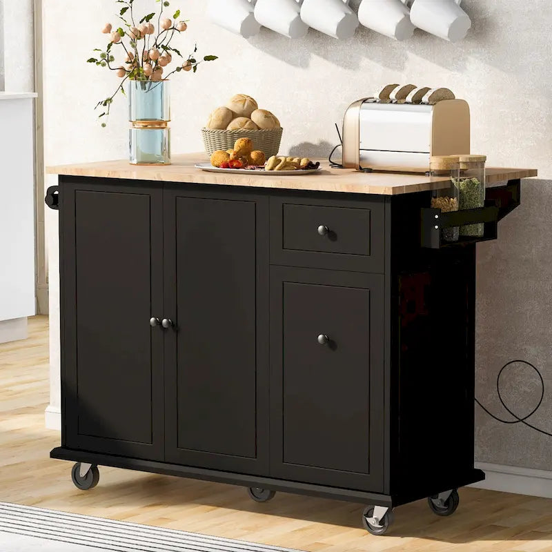 Rolling Kitchen Island with Drop Leaf, Drawer, Spice Rack, Multi-Color