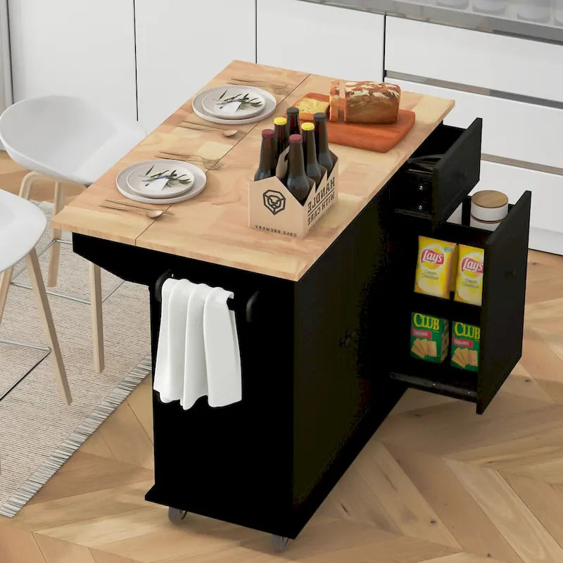 Rolling Kitchen Island with Drop Leaf, Drawer, Spice Rack, Multi-Color