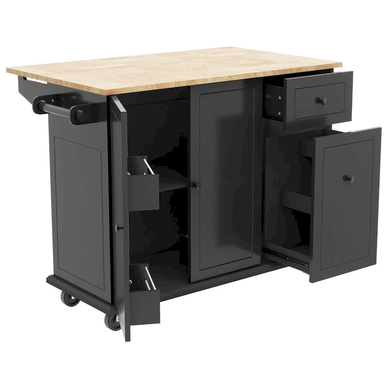 Rolling Kitchen Island with Drop Leaf, Drawer, Spice Rack, Multi-Color
