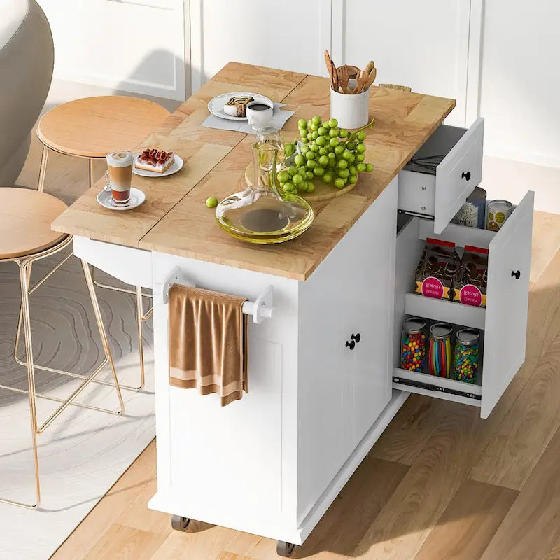 Rolling Kitchen Island with Drop Leaf, Drawer, Spice Rack, Multi-Color