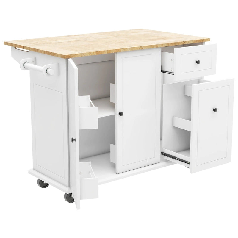 Rolling Kitchen Island with Drop Leaf, Drawer, Spice Rack, Multi-Color