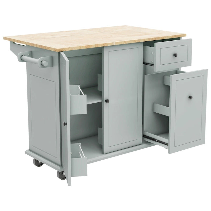 Rolling Kitchen Island with Drop Leaf, Drawer, Spice Rack, Multi-Color