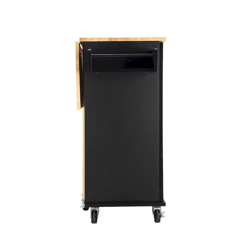 Rolling Kitchen Island Cart with Rubber Wood Top, 3 Drawers and Cabinet