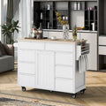 Rolling Kitchen Island Cart with 8 Drawers Rubber Wood Top White Blue Black
