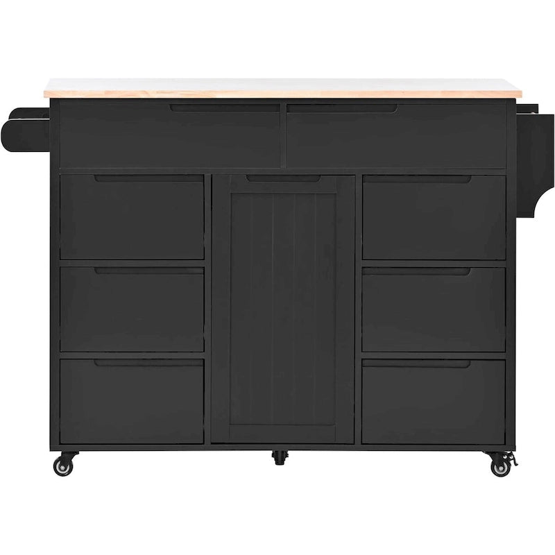 Rolling Kitchen Island Cart with 8 Drawers Rubber Wood Top White Blue Black