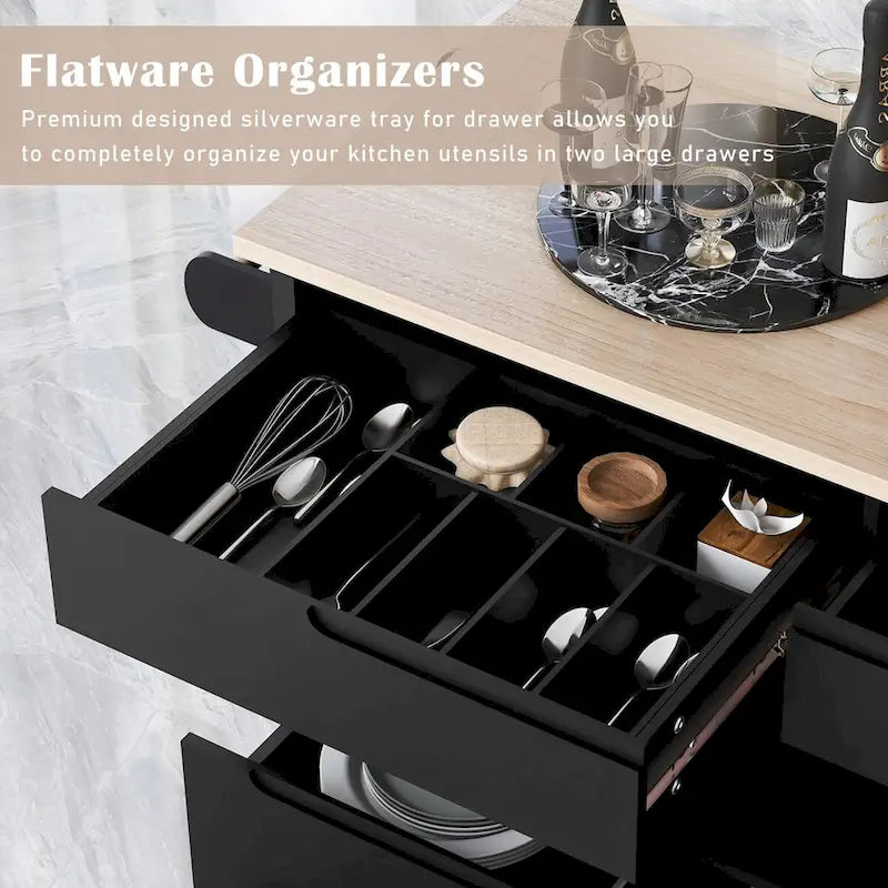 Rolling Kitchen Island Cart with 8 Drawers Rubber Wood Top White Blue Black