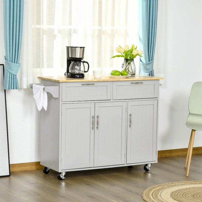 Rolling Kitchen Island Cart with Wood Top, Drawers and Storage Cabinets