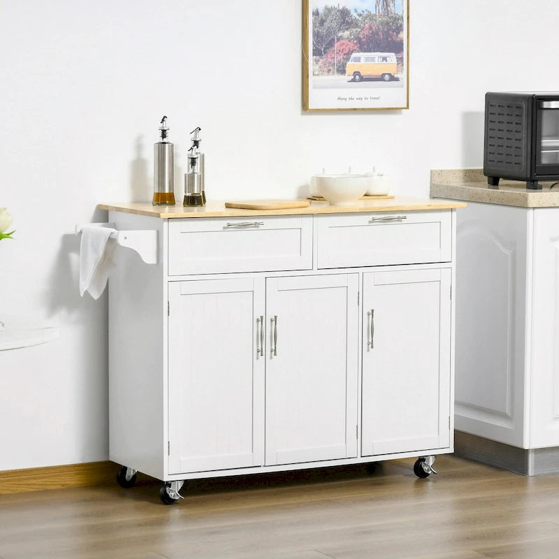 Rolling Kitchen Island Cart with Wood Top, Drawers and Storage Cabinets