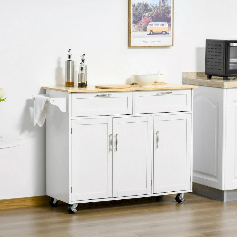 Rolling Kitchen Island Cart with Wood Top, Drawers and Storage Cabinets