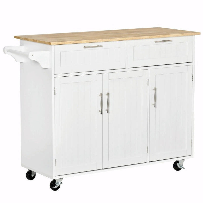 Rolling Kitchen Island Cart with Wood Top, Drawers and Storage Cabinets