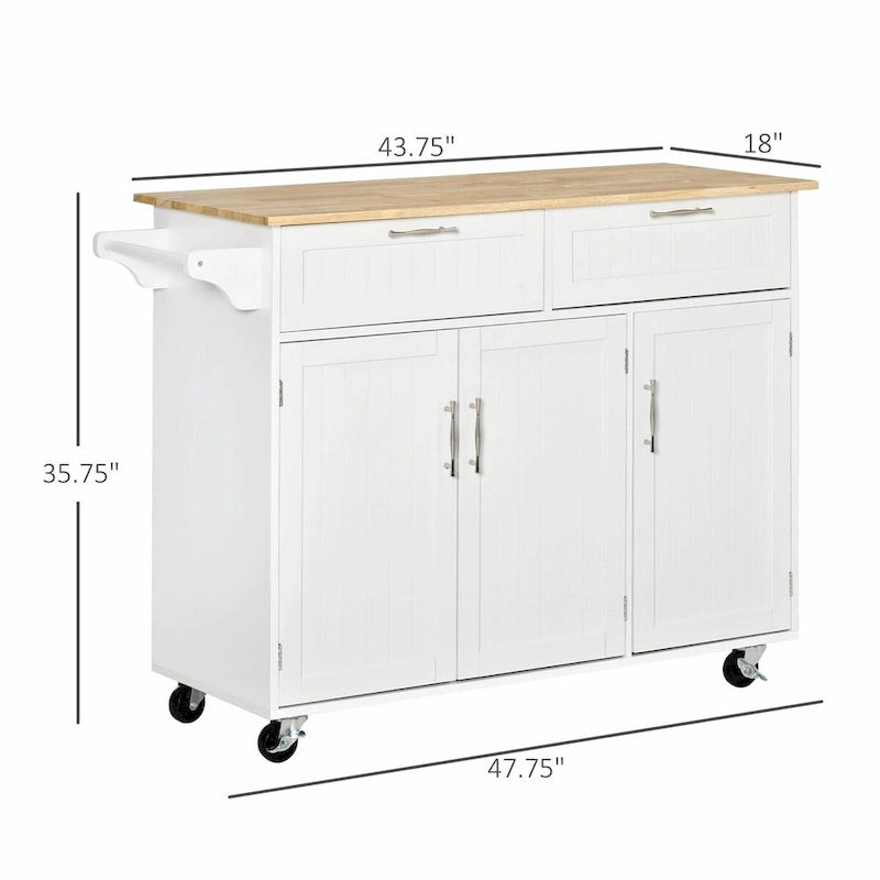 Rolling Kitchen Island Cart with Wood Top, Drawers and Storage Cabinets