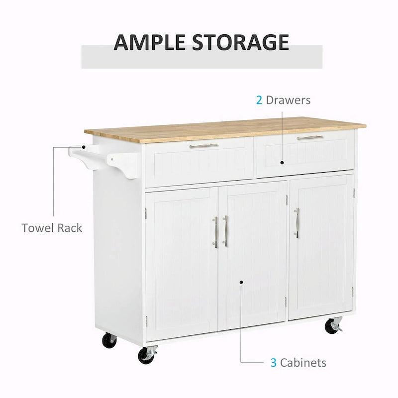 Rolling Kitchen Island Cart with Wood Top, Drawers and Storage Cabinets