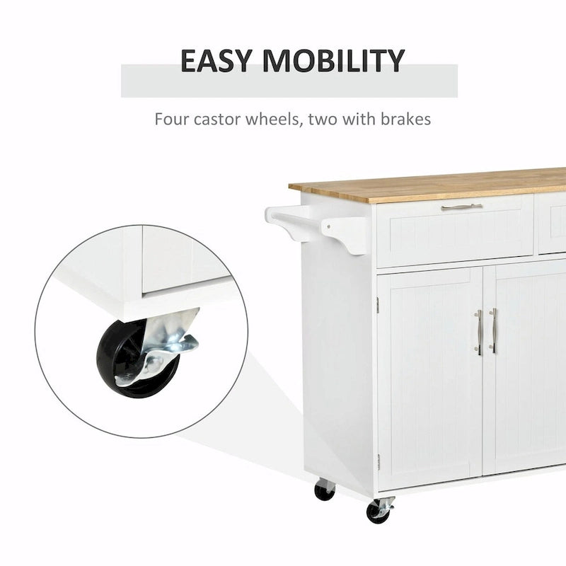 Rolling Kitchen Island Cart with Wood Top, Drawers and Storage Cabinets