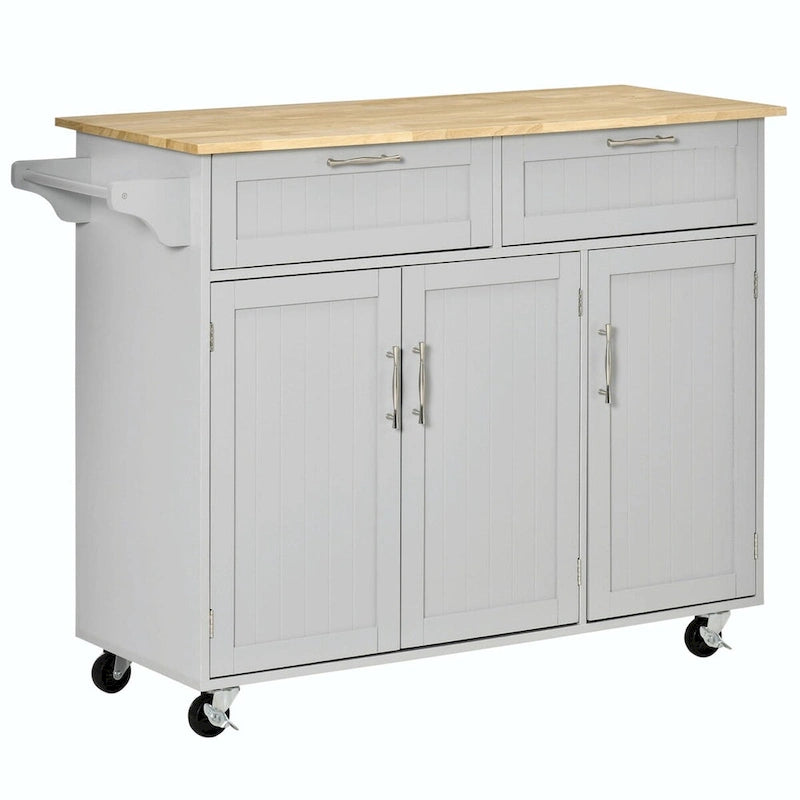 Rolling Kitchen Island Cart with Wood Top, Drawers and Storage Cabinets