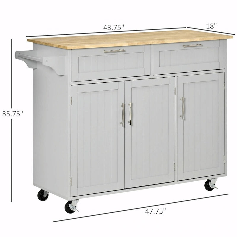 Rolling Kitchen Island Cart with Wood Top, Drawers and Storage Cabinets