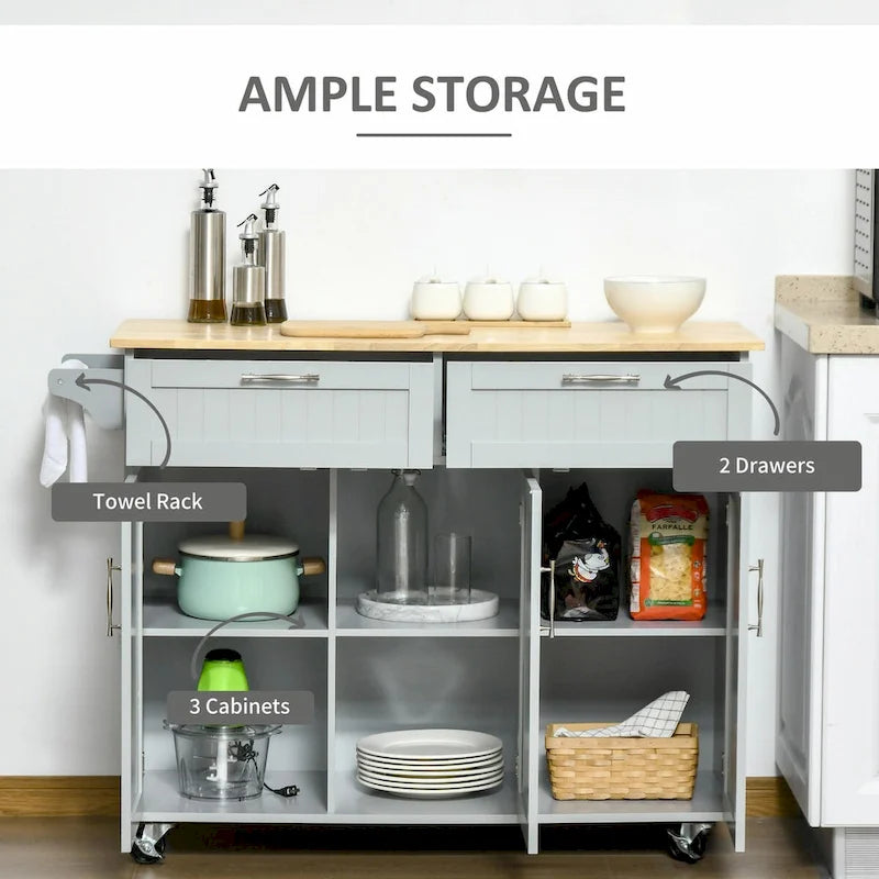 Rolling Kitchen Island Cart with Wood Top, Drawers and Storage Cabinets