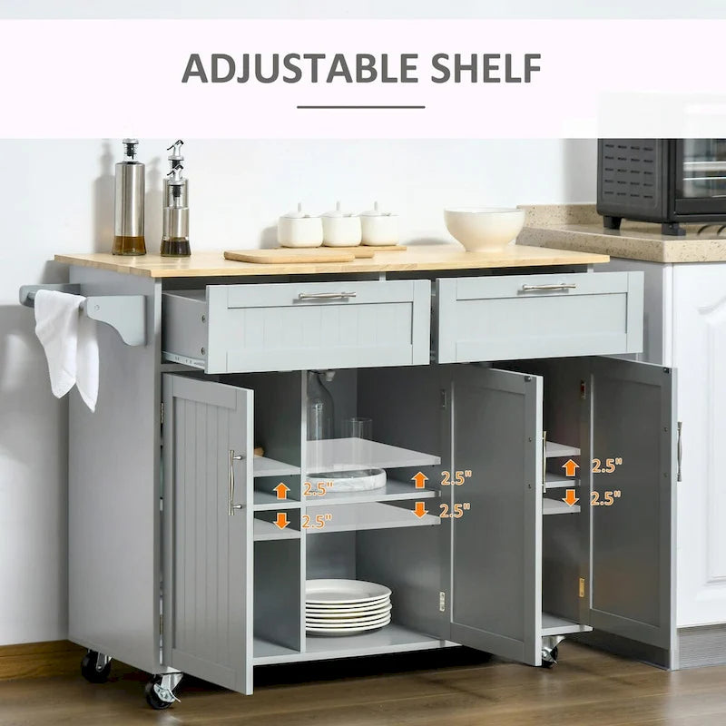Rolling Kitchen Island Cart with Wood Top, Drawers and Storage Cabinets